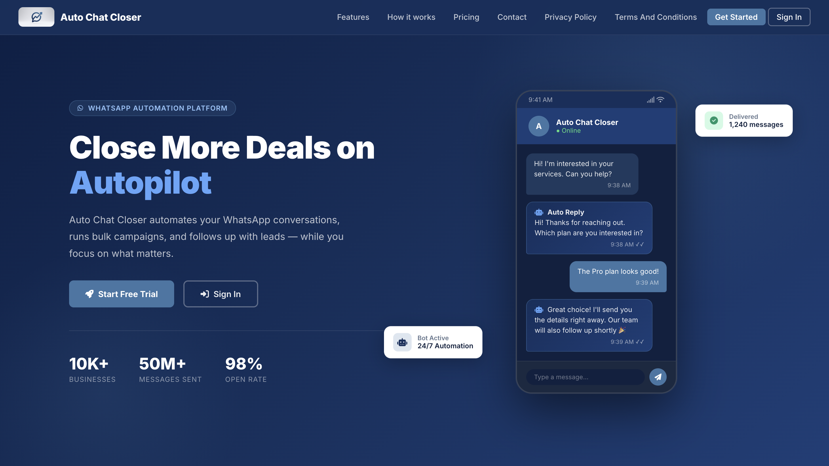 Auto Chat Closer — WhatsApp AI automation sales chatbot